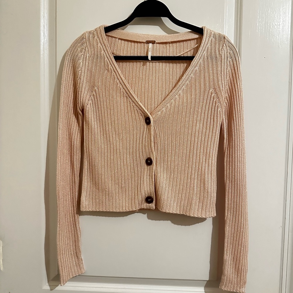 Free People Beige Ribbed Cardigan